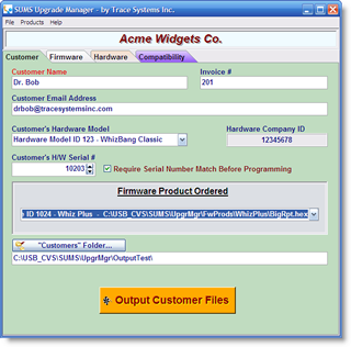 Creating and emailing a firmware upgrade is easy - just fill out a form and click the big orange button!